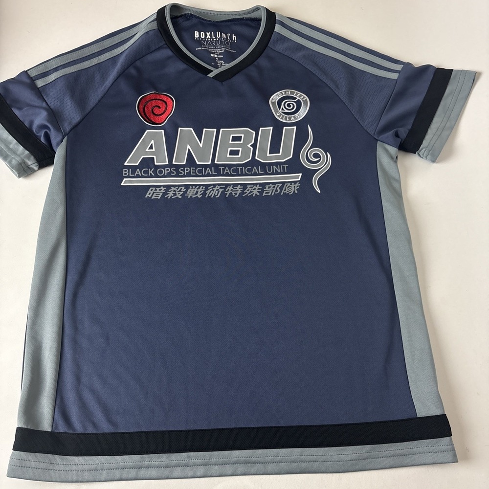 BoxLunch Naruto Shirt size Medium Blue ANBU Black Ops Kakashi 9 Jersey Graphic
